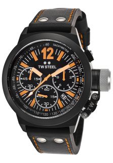 TW Steel CE1029R  Watches,Mens CEO Canteen 45 mm Chrono Black Strap and Dial Orange Accents, Casual TW Steel Quartz Watches