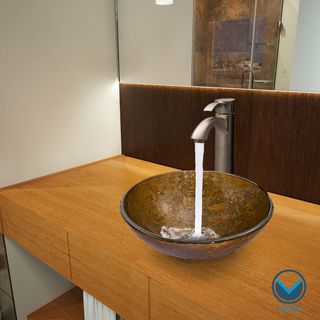 Vigo Textured Copper Glass Vessel Sink And Otis Brushed Nickel Faucet Set