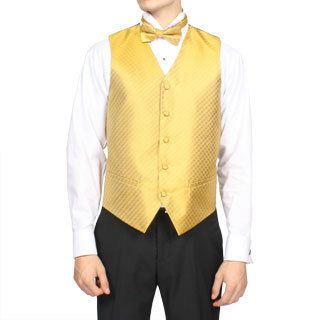 Ferrecci Ferrecci Mens Gold Diamond Print 4 piece Vest Set Gold Size XS