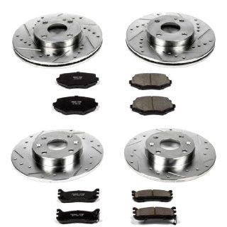 Power Stop K794 Front/Rear Ceramic Brake Pad and Cross Drilled/Slotted Combo Rotor One Click Brake Kit Automotive