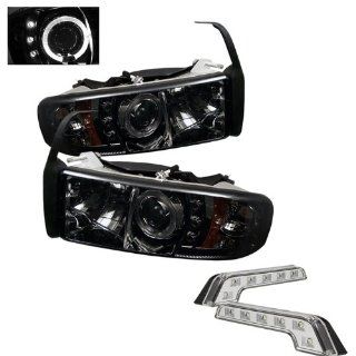 Carpart4u Dodge Ram 1500/2500/3500 1PC Halo LED Smoke Projector Headlights and LED Day Time Running Light Package Automotive