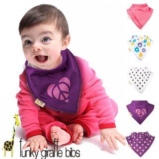 Set of 5 Purple and Pinks Funky Giraffe Bandana Bibs  Baby Bibs  Baby
