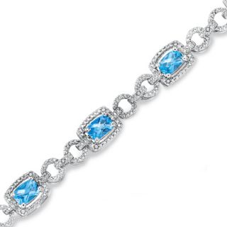 Cushion Cut Blue Topaz Bracelet in Sterling Silver with Diamond