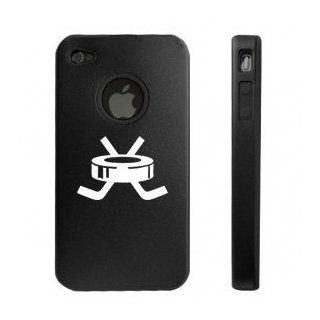 Apple iPhone 4 4S 4G Black D1372 Aluminum & Silicone Case Cover Hockey Puck with Sticks Cell Phones & Accessories
