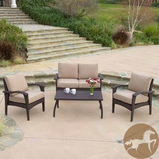 Christopher Knight Home Christopher Knight Home Honolulu Outdoor 4 piece Brown Wicker Seating Set And Cushions Beige Size 4 Piece Sets