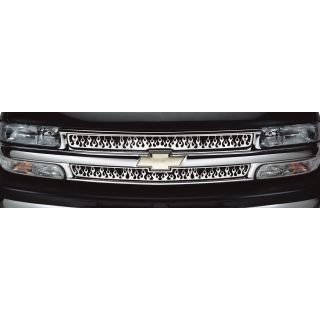 Bully Stainless Steel Flame Grille Insert For 1999-2002 Chevy Silverado 1500/2500 LD; 2000-'06 Suburban/Tahoe, Model# SG-142  Grille Covers   Inserts