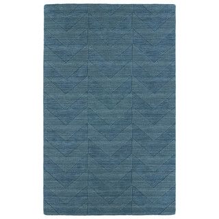 Hand Carved Turquoise Chevron Wool Rug (50 X 80)