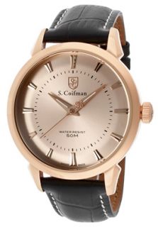 S.Coifman SC0288  Watches,Mens Rose Gold Dial Black Genuine Italian Leather, Casual S.Coifman Quartz Watches