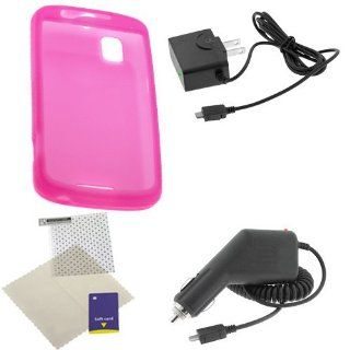 Rapid Car Charger + Home Travel Charger + Hot Pink Silicone Skin Soft Cover Case + Universal LCD Screen Protector for Verizon Motorola Droid Pro A957 Cell Phones & Accessories