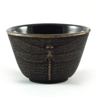 Cast Iron Tea Cup Japanese Tea Bowl   Iwachu Dragonfly in Black & Gold   Teacups