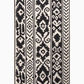 Handmade Tribal Pattern Ivory/ Black Wool Rug (9 X 12)