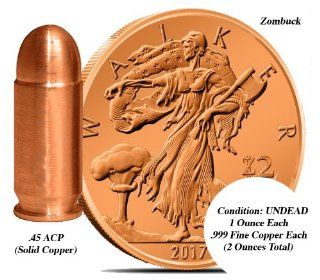 Zombie Zombucks Walking Liberty Coin & Copper .45 ACP Combo 