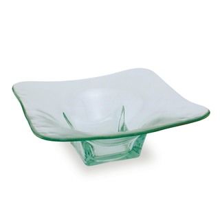 Square Clear Green Glass Serving Bowl
