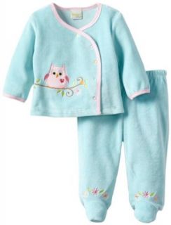 Happi by Dena Baby Girls Newborn Woodland Owl 2 Piece Velour Footed Pant Set, Turquoise, 0 3 Months Clothing
