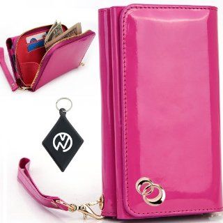 Pantech Vega LTE EX IM A820L Women's Uptown Wristlet Wallet Clutch with Dual Compartment, Built In Credit Card Slots and Internal Zipper Pocket. Includes one Detachable Wrist Strap. Color Magenta Patent Leather + NuVur ™ Keychain (SUNIWMM1) Cell