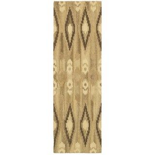Ikat Pattern Hand made Beige/ Ivory Rug (26 X 8)