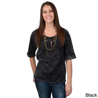 Journee Collection Womens Distressed Three quarter Sleeve Top