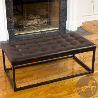 Christopher Knight Home Babette Brown Leather And Steel Frame Ottoman
