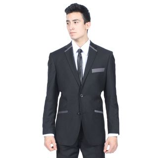 Ferrecci Ferrecci Mens Slim Fit Black And Grey 2 button Blazer Black Size 34S