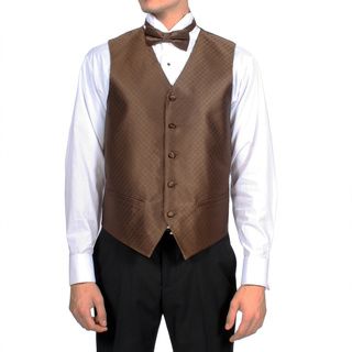 Ferrecci Ferrecci Mens Dark Brown Diamond Pattern 4 piece Vest Set Brown Size XS