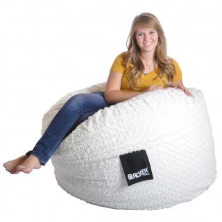 Slacker Sack 4 foot Round White Fur And Foam Large Kid Bean Bag Chair White Size Large