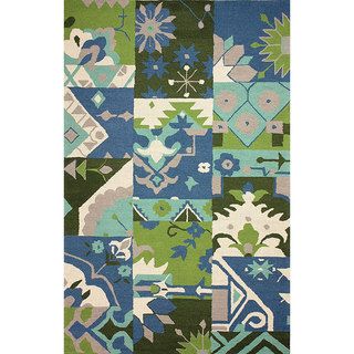 Nuloom Hand hooked Patchwork Wool Blue Rug (7 6 X 9 6)