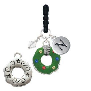 Resin Wreath with Crystals Initial Phone Candy Charm Silver Pebble Initial N Cell Phones & Accessories