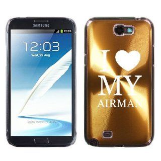 Samsung Galaxy Note 2 II N7100 Gold 2F1816 Aluminum Plated Hard Case Love My Airman Airforce Cell Phones & Accessories
