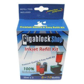 Gigablock Non OEM 3 Colors (Cyan, Magenta, Yellow) Inkjet Cartridge Refill kit for HP 22 28 57 57+ 817 & Samsung C75 C80 C90 cartridges with UV Dye Ink