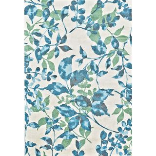 Gara Blue/ Sea Green Floral Polypropylene Rug (8x11)