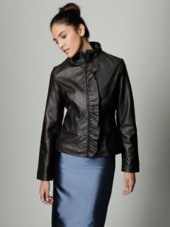 Pepper Ruffle Front Leather Jacket by Tahari Outerwear