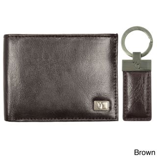 Yl Fashion Mens Leather Bi fold Wallet And Key Ring Gift Set