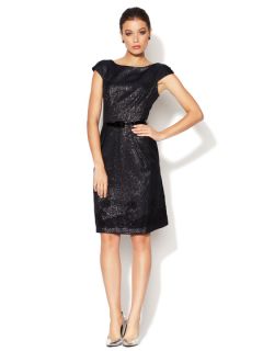 Cap Sleeve Shimmer Jacquard Party Dress by Theia