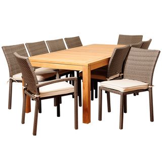 Monica 11 piece Teak And Wicker Outdoor Dining Set