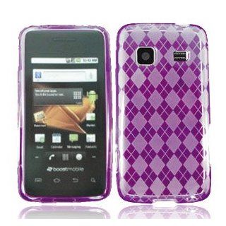 Straight Talk Samsung Galaxy Precedent SCH M828C Accessory   Purple Plaid TPU soft Skin Gel Case Cover Protective Case Cover+LF Stylus Pen Cell Phones & Accessories