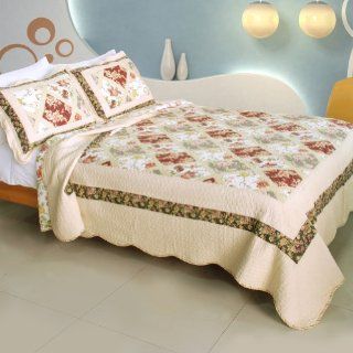 [Angel Tattoo] 100% Cotton 3PC Vermicelli Quilted Patchwork Quilt Set (Full/Queen Size)   Angel Bed Ensamble