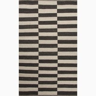Hand made Ivory/ Black Wool Easy Care Rug (8x10)