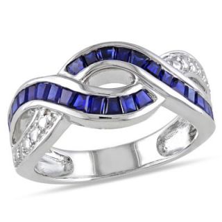 Baguette Lab Created Sapphire Infinity Loop Ring in Sterling Silver