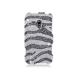 Samsung Galaxy Rush M830 SPH M830 Bling Gem Jeweled Jewel Crystal Diamond Black Silver Zebra Stripe Cover Case Cell Phones & Accessories