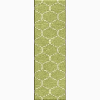 Handmade Green/ Ivory Moroccan pattern Wool Area Rug (26 X 8)