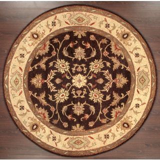 Hand knotted Ziegler Brown Beige Vegetable Dyes Wool Rug (6 Round)