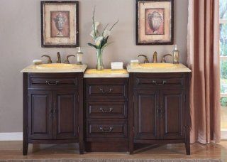 Shop 72" Bathroom Furniture LED Lighted Honey Onyx Top Double Sink Vanity Cabinet 726 at the  Furniture Store