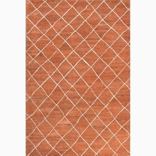 Hand made Red/ Ivory Wool Easy Care Rug (8x10)