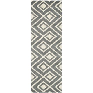 Safavieh Handmade Moroccan Chatham Labyrinth pattern Dark Gray/ Ivory Wool Rug (23 X 7)