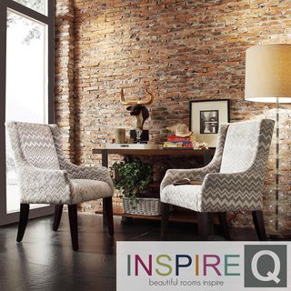 Inspire Q Jourdan Grey Chevron Sloped Arm Hostess Chair