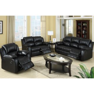 Rovigo Reclining Living Room Set In Black Padded Leatherette