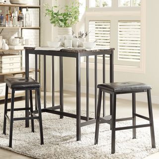 He Darcy Faux Marble Top Black Metal 3 piece Counter Height Dining Set Black Size 3 Piece Sets