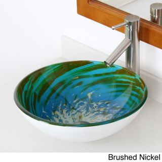 Elite Modern Swirl Tempered Glass Bathroom Vessel Sink With Faucet