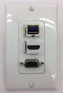CERTICABLE CUSTOM MADE SINGLE GANG WALL PLATE IN WHITE   VGA/SVGA + HDMI 1.4a + USB 3.0 AUDIO VIDEO COMPUTER MONITOR Electronics
