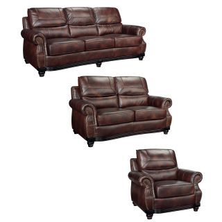 Maverick Cocoa Brown Italian Leather Sofa, Loveseat And Chair
